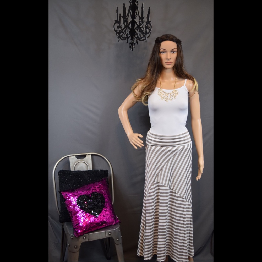 Taupe Striped Maxi Skirt - Chic Relax - Picture 2 of 7